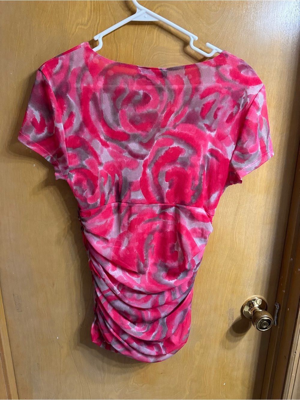 INC International Concepts Pink and Gray Floral Ruched V-Neck Blouse - Picture 5 of 5
